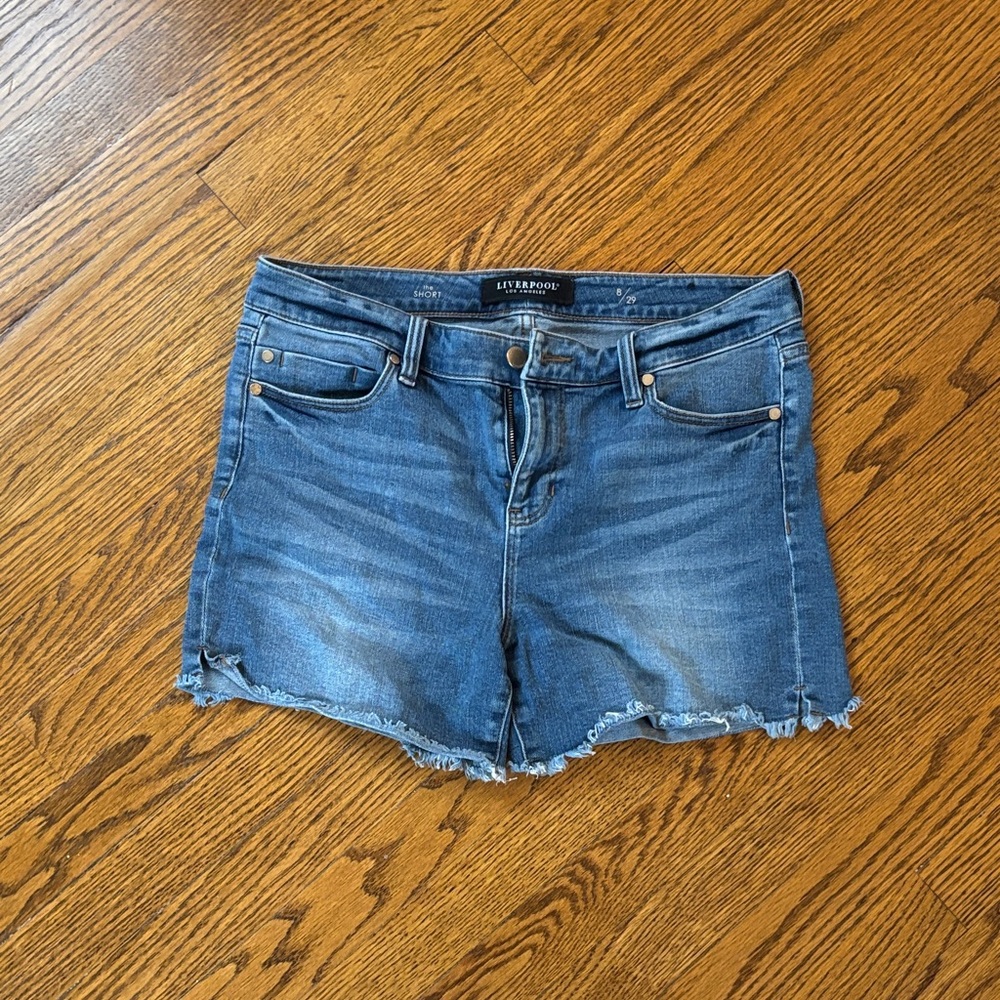 Liverpool Jeans Company Women's Distressed Blue Jean Shorts